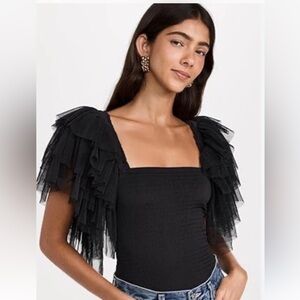 FREE PEOPLE BODY X INTIMATELY FP KILL THE LIGHT Frill Bodysuit Top s black